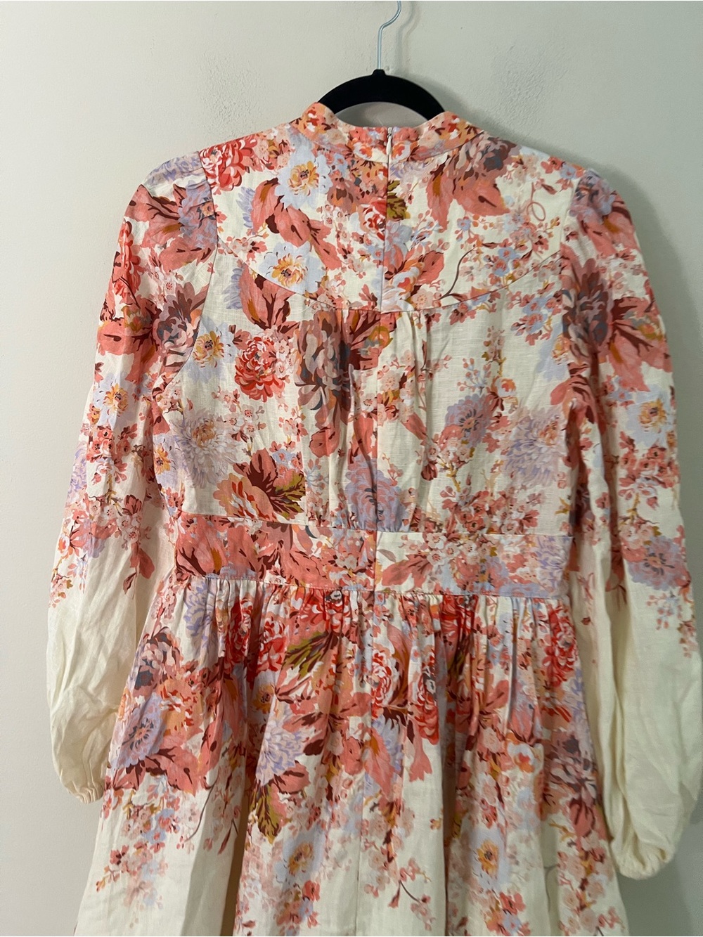 Zimmermann Pink and White Floral Puff-Sleeve Devi plunge Mini Dress - Picture 13 of 16
